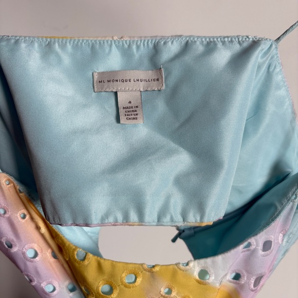 $595 NWT ML Monique Lhuillier Poplin Eyelet Cut Out Midi Dress Sz 4 - Picture 5 of 13